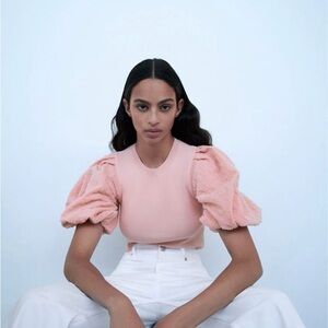 Zara Blush Pink Puff Sleeve Blouse